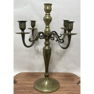 Vintage Large Ornate Brass Gold Candelabra Candlestick 5 Candle Patina